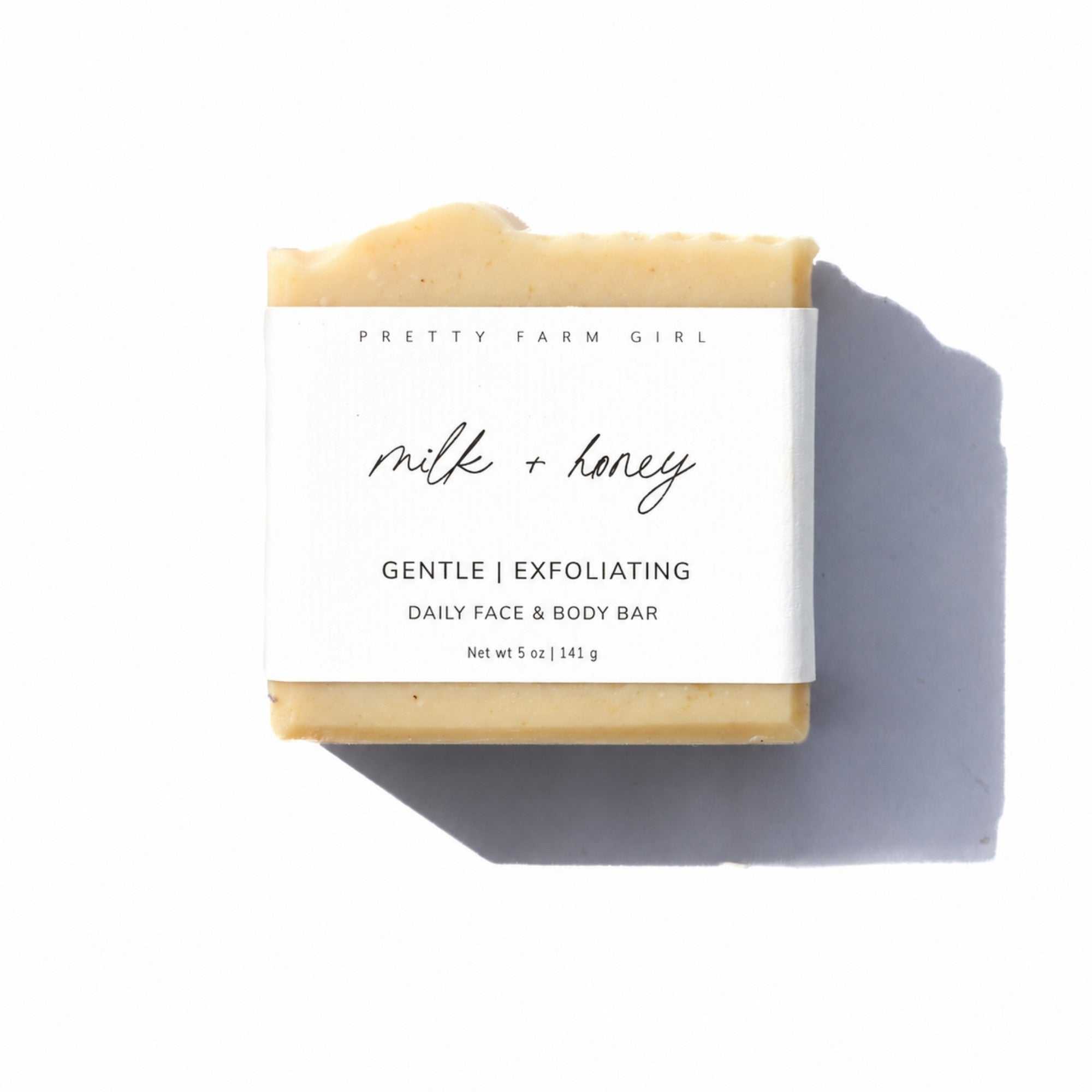 Natural Fragrance Free Handmade Soap, creamy milk and honey bar with paper label and textured edges