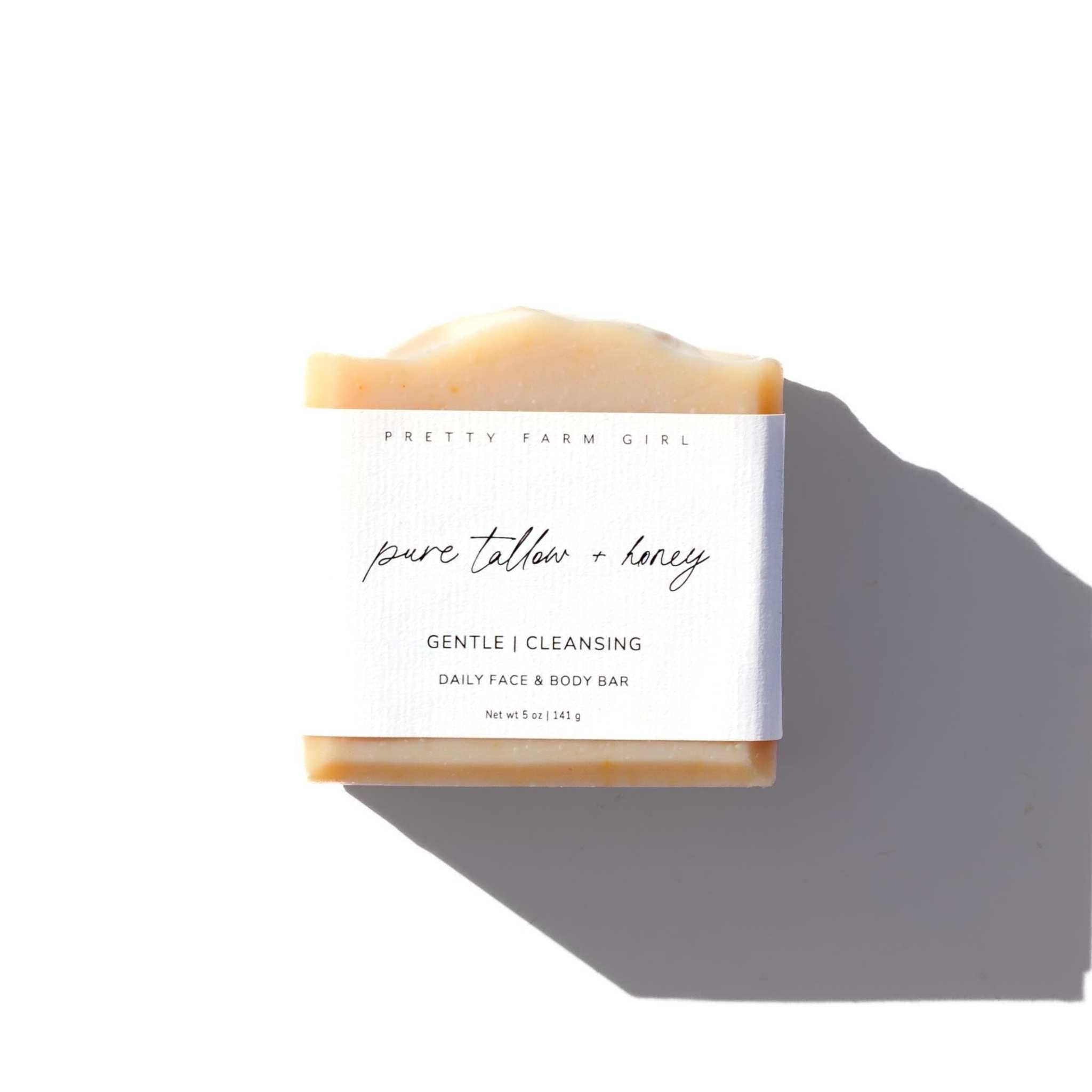Natural Fragrance Free Handmade Soap, handmade pure tallow and honey bar with a creamy beige finish and paper label