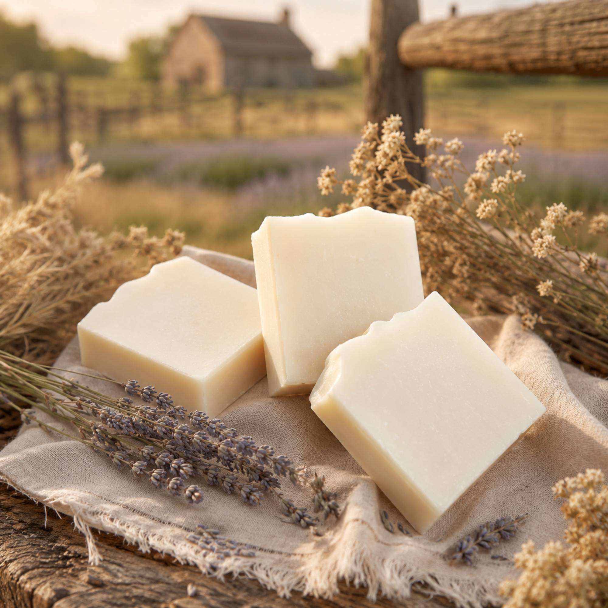 Natural Fragrance Free Handmade Soap trio, creamy white handmade bars with smooth, irregular edges