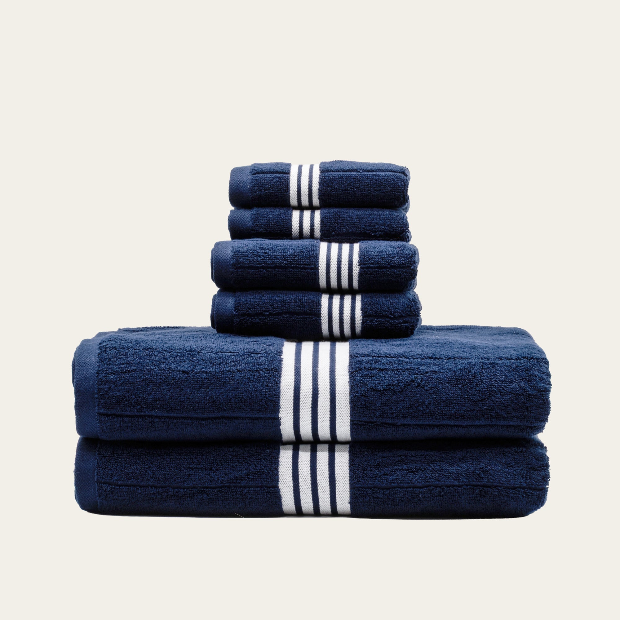 Nautilus Australian Cotton navy blue and white striped towels set