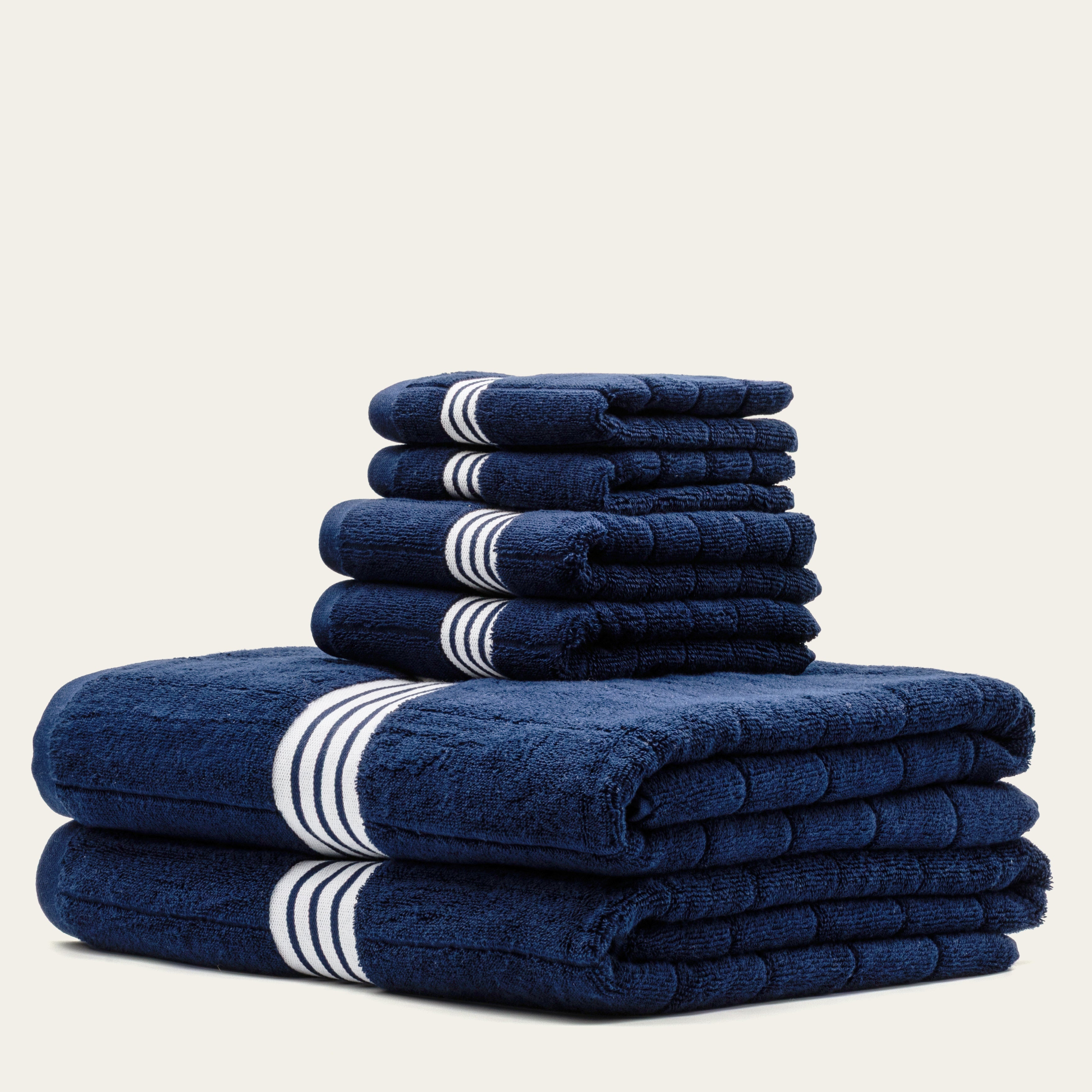 Nautilus Australian Cotton navy blue striped towels set