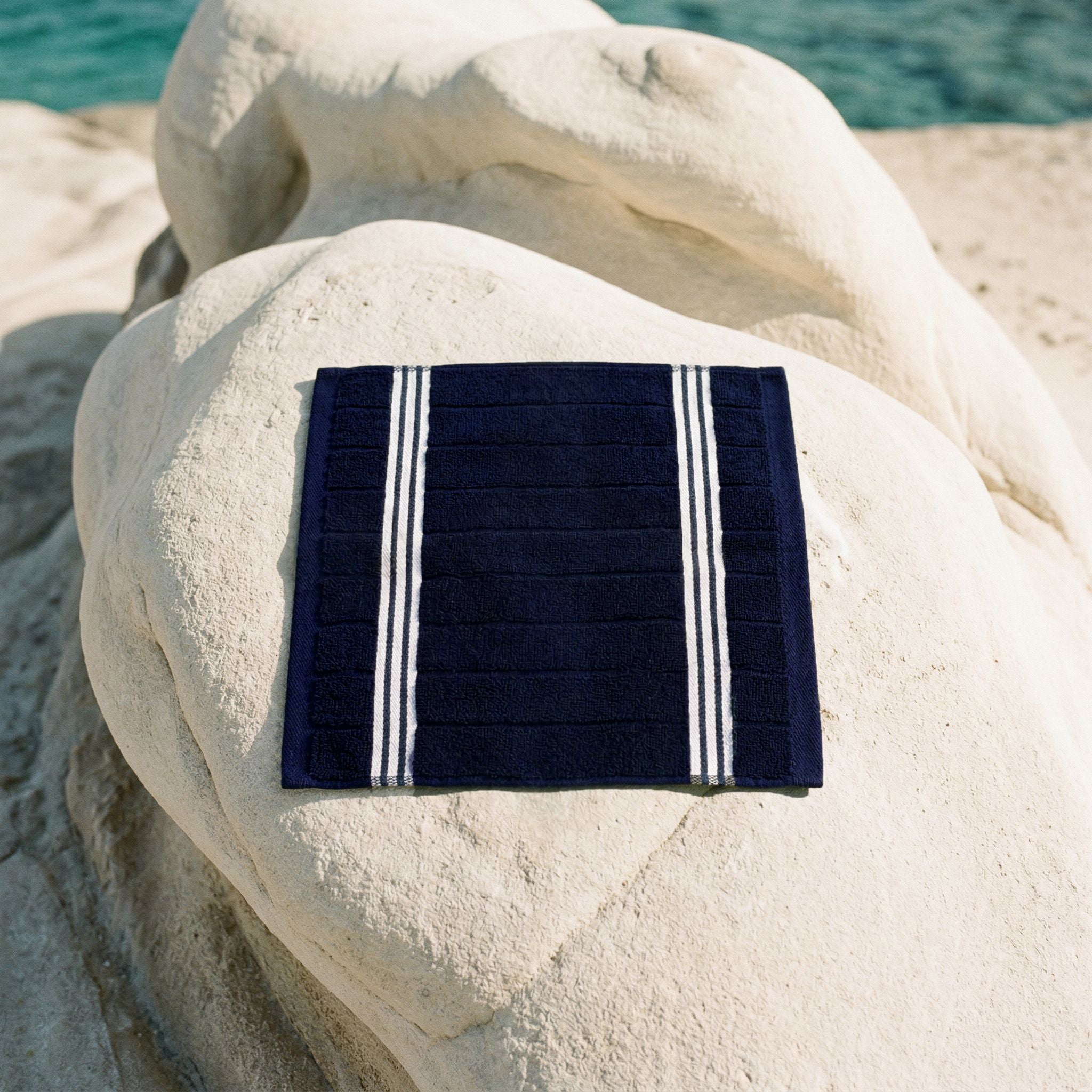 Nautilus Australian Cotton navy blue white striped towels set
