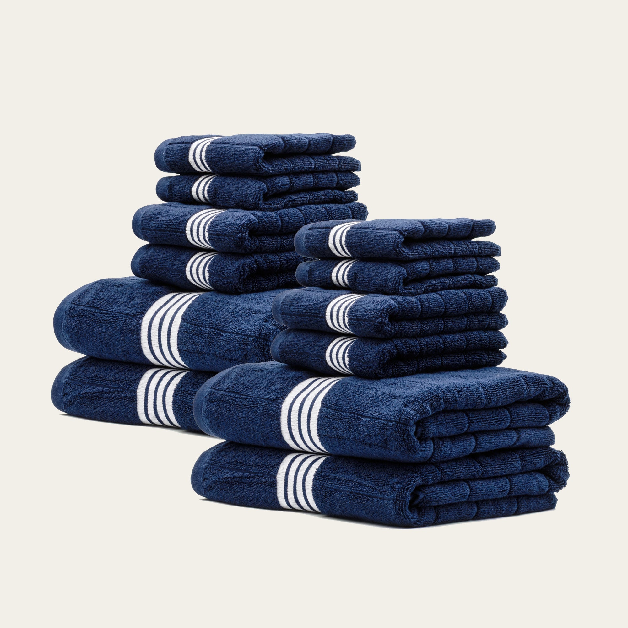 Nautilus Australian cotton navy blue and white striped towels set