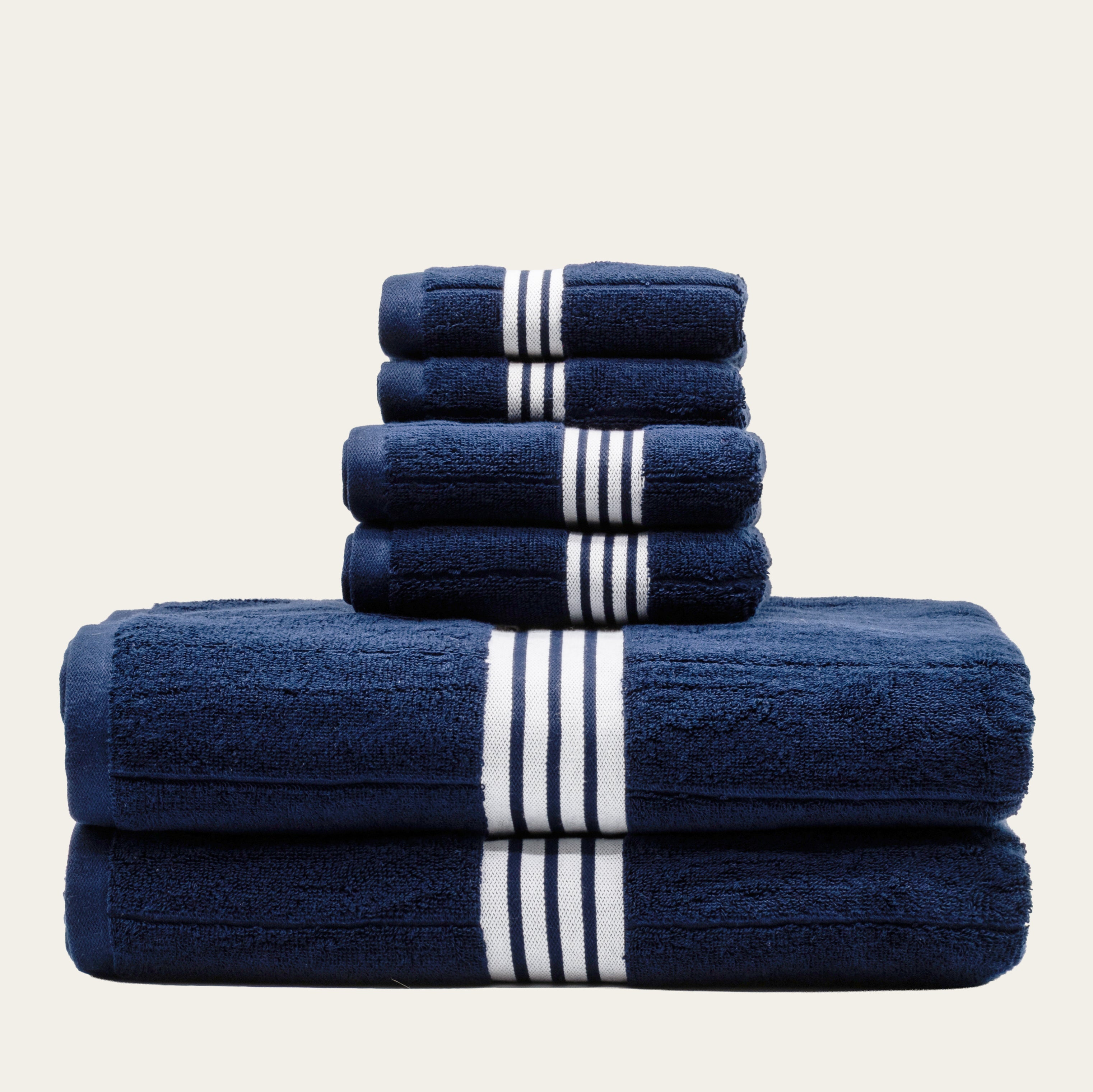 Nautilus Australian Cotton navy blue and white striped towels