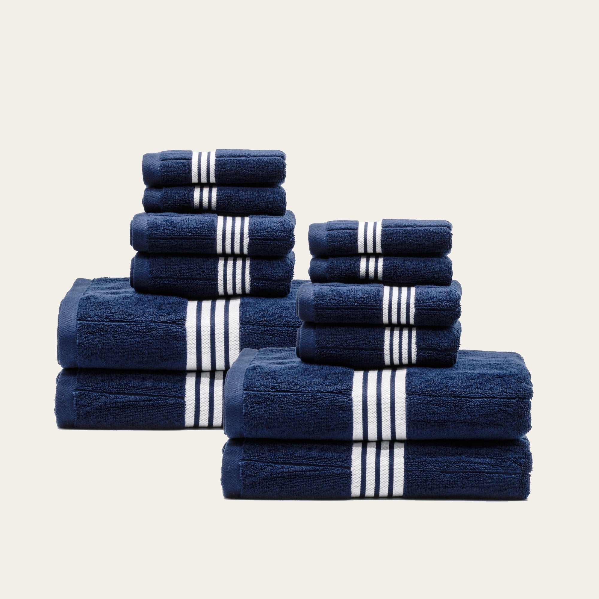 Nautilus Australian Cotton navy blue and white striped towels set