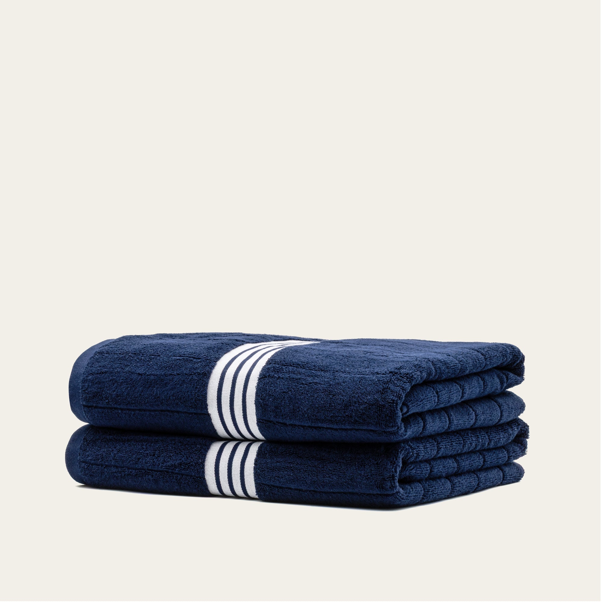 Nautilus Australian Cotton navy blue and white striped towels set