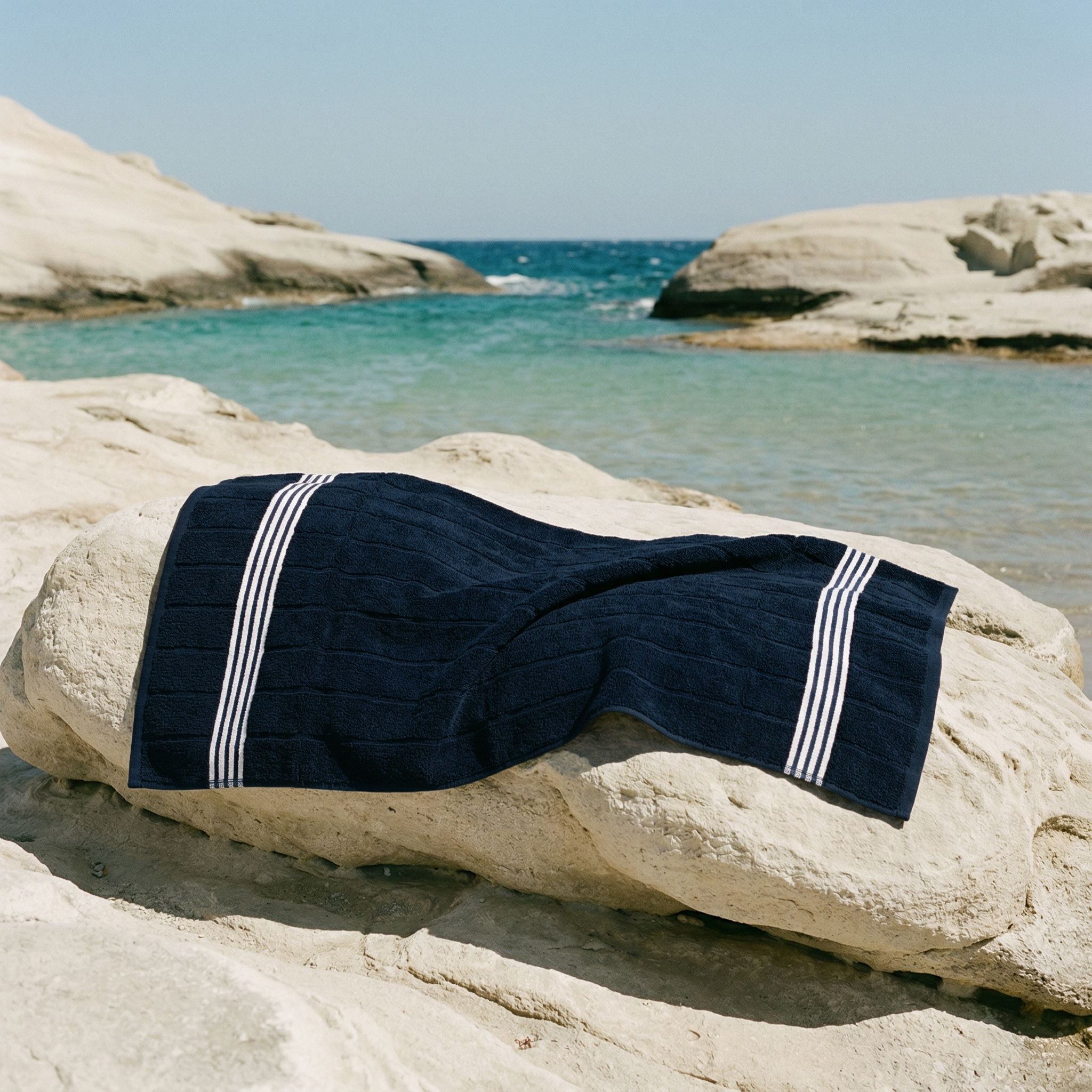 Nautilus Australian Cotton navy blue and white striped towels