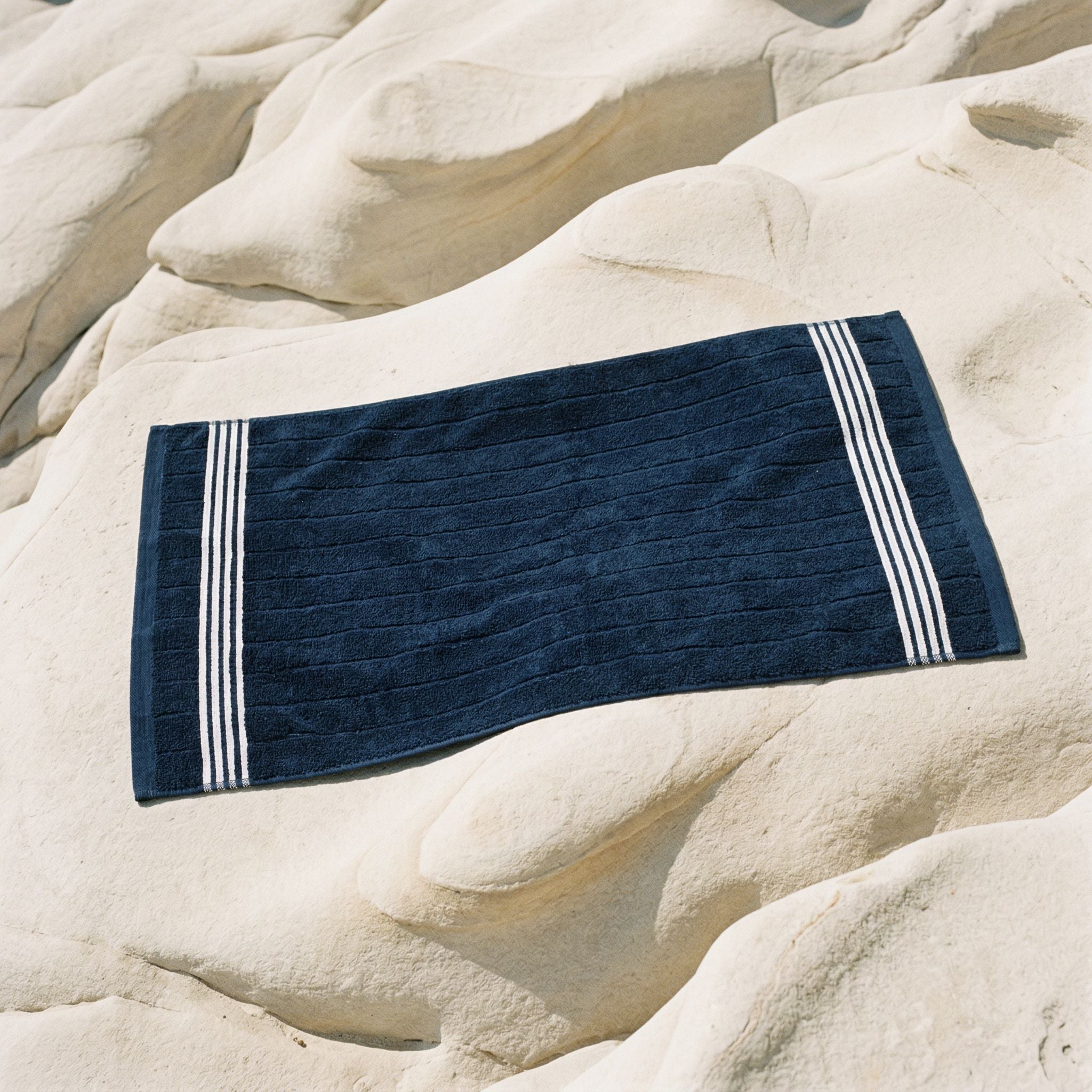 Nautilus Australian Cotton navy blue and white striped towels