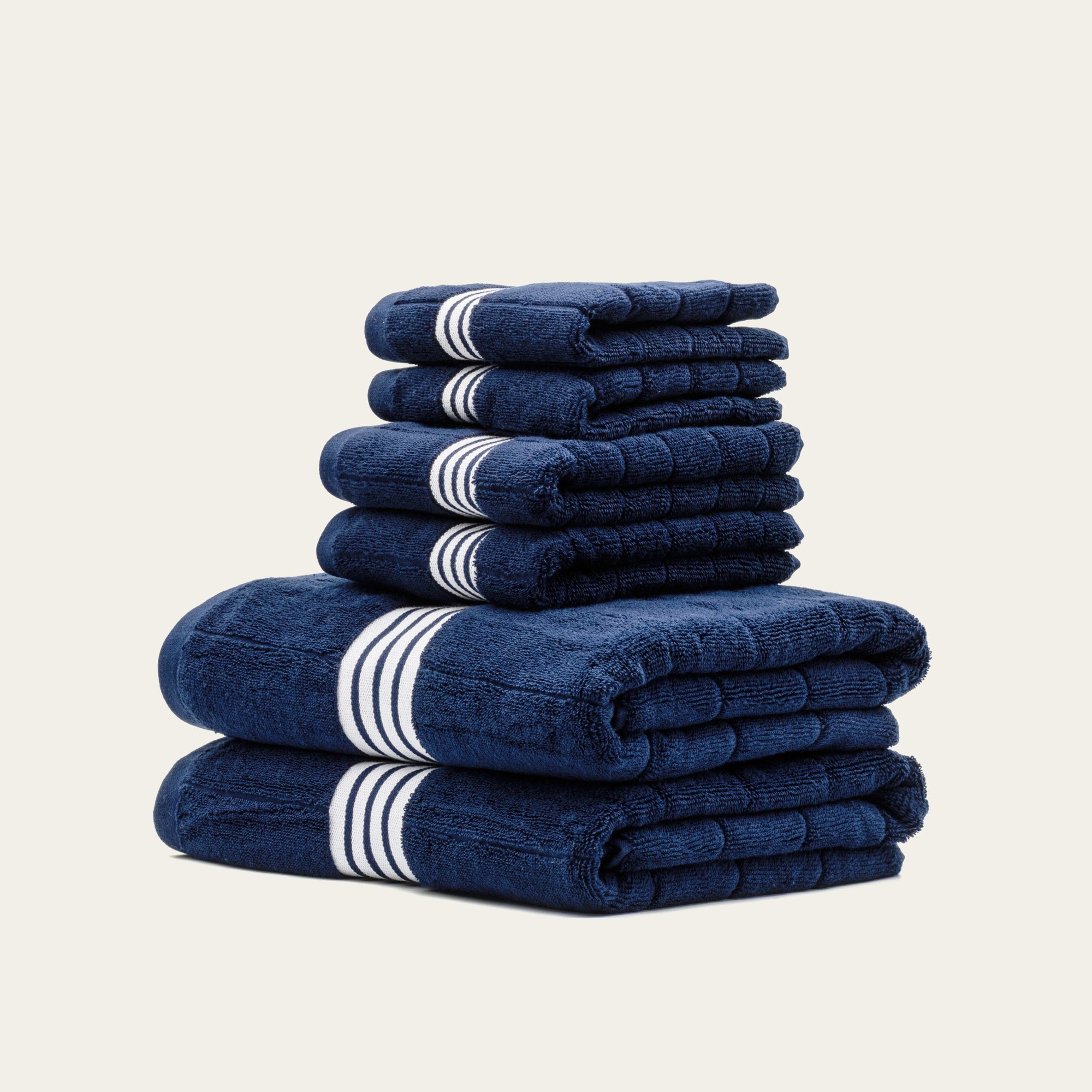 Nautilus Australian Cotton navy blue and white striped towels