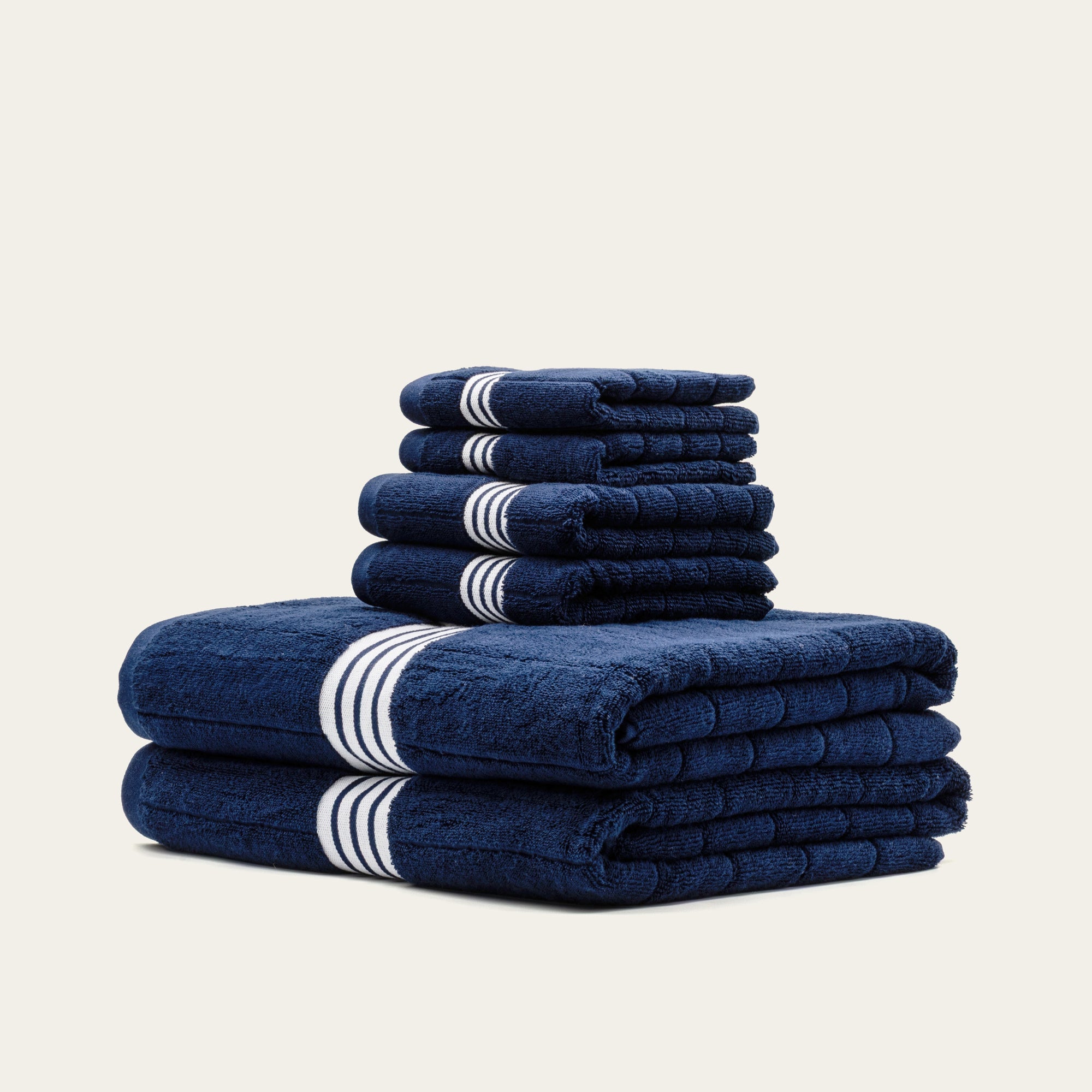 Nautilus Australian Cotton navy and white striped towels
