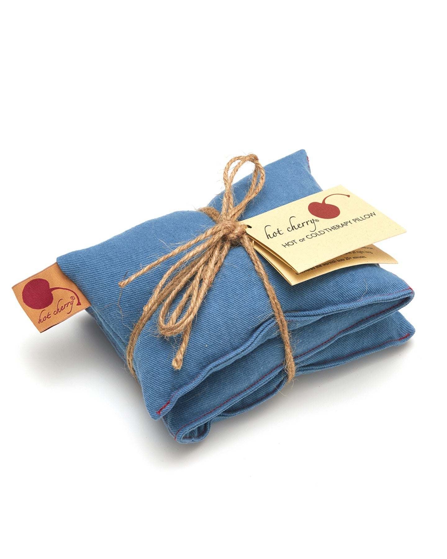 Neck Wrap in Blue Denim, a folded blue cotton fabric wrap tied with natural twine and attached paper tags