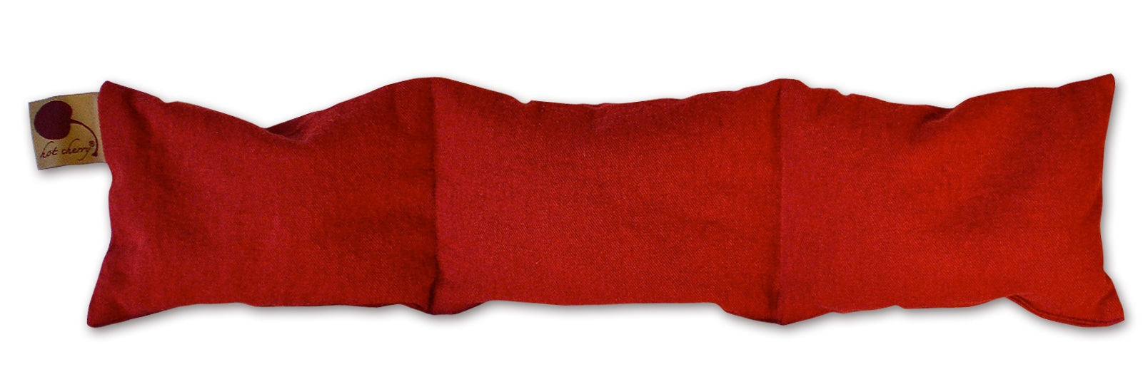 Neck Wrap in bright red cotton denim, with a long segmented shape and soft, gathered edges.