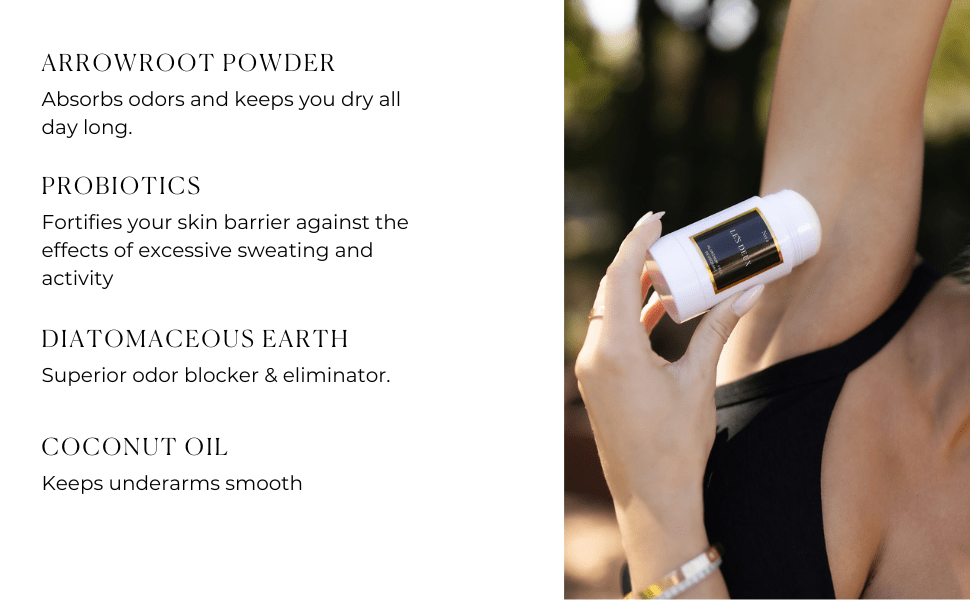 No. 2 - Peau d’Or Deodorant in a white roll-on bottle with a black and gold label, held underarm