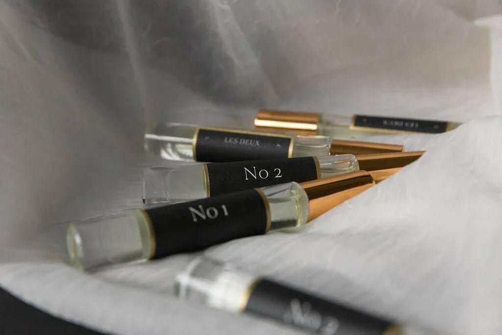 No. 2 Peau d’Or Roll On perfume oil bottle with golden glow