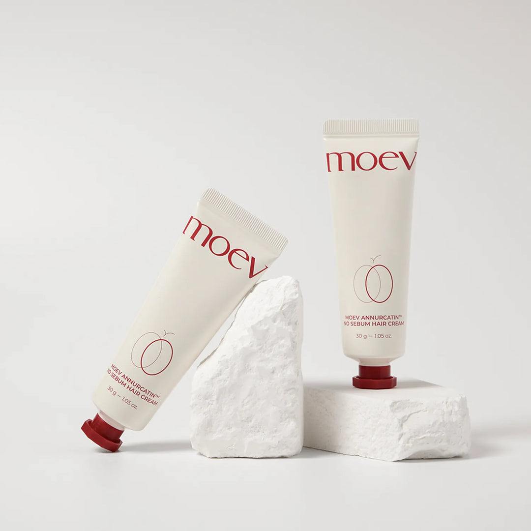 No Sebum Hair Cream in white tube packaging with red cap and minimalist red text and apple outline design on front
