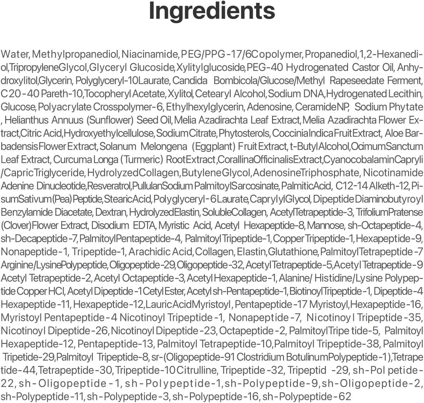Numbuzin No. 9 NAD+ PDRN Glow Boosting Toner ingredient list with dense black text on white label