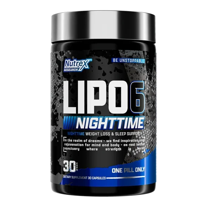 Nutrex LIPO-6 NightTime 30 capsules bottle for restful sleep and weight management