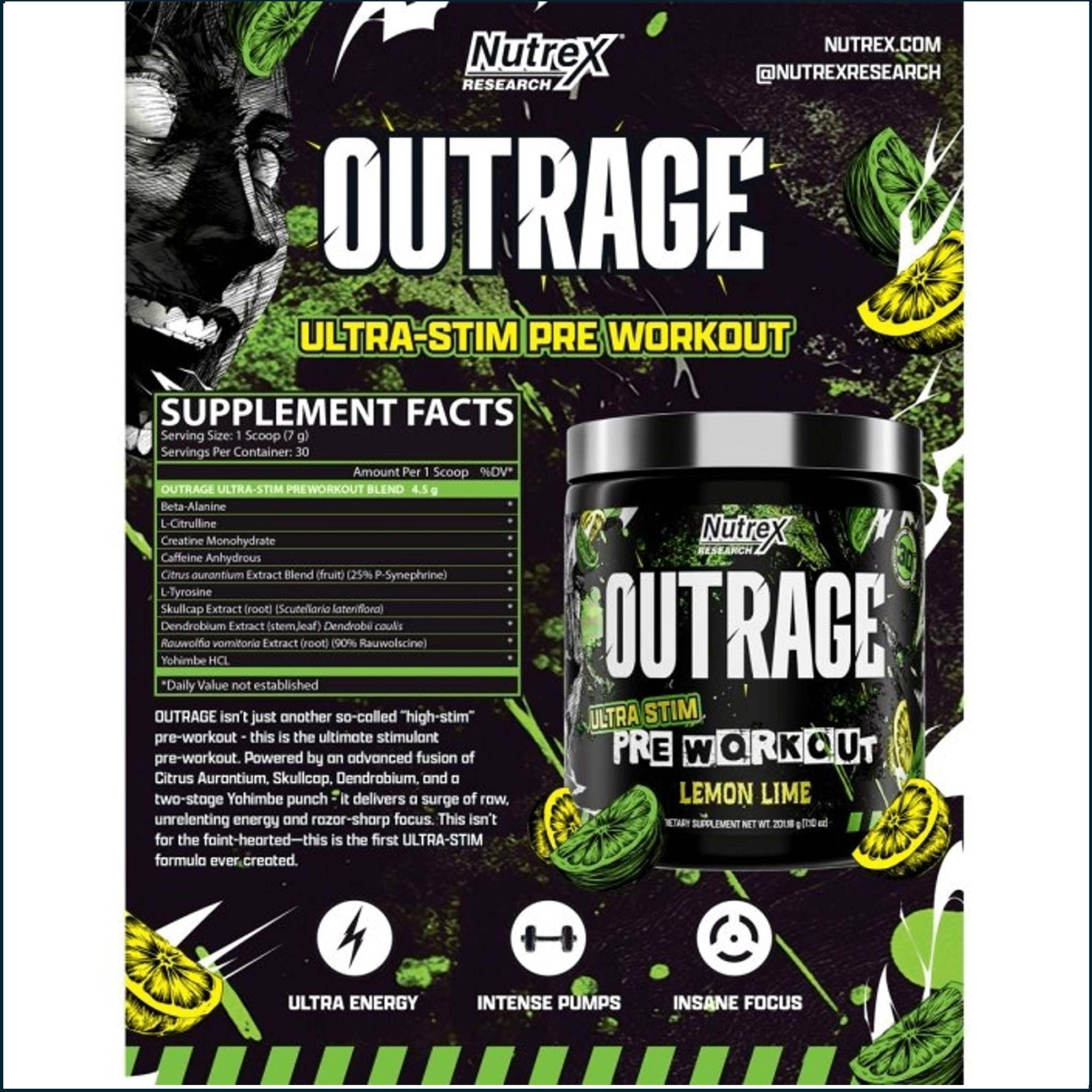 Nutrex OutRage 30-serving high-energy pre-workout powder