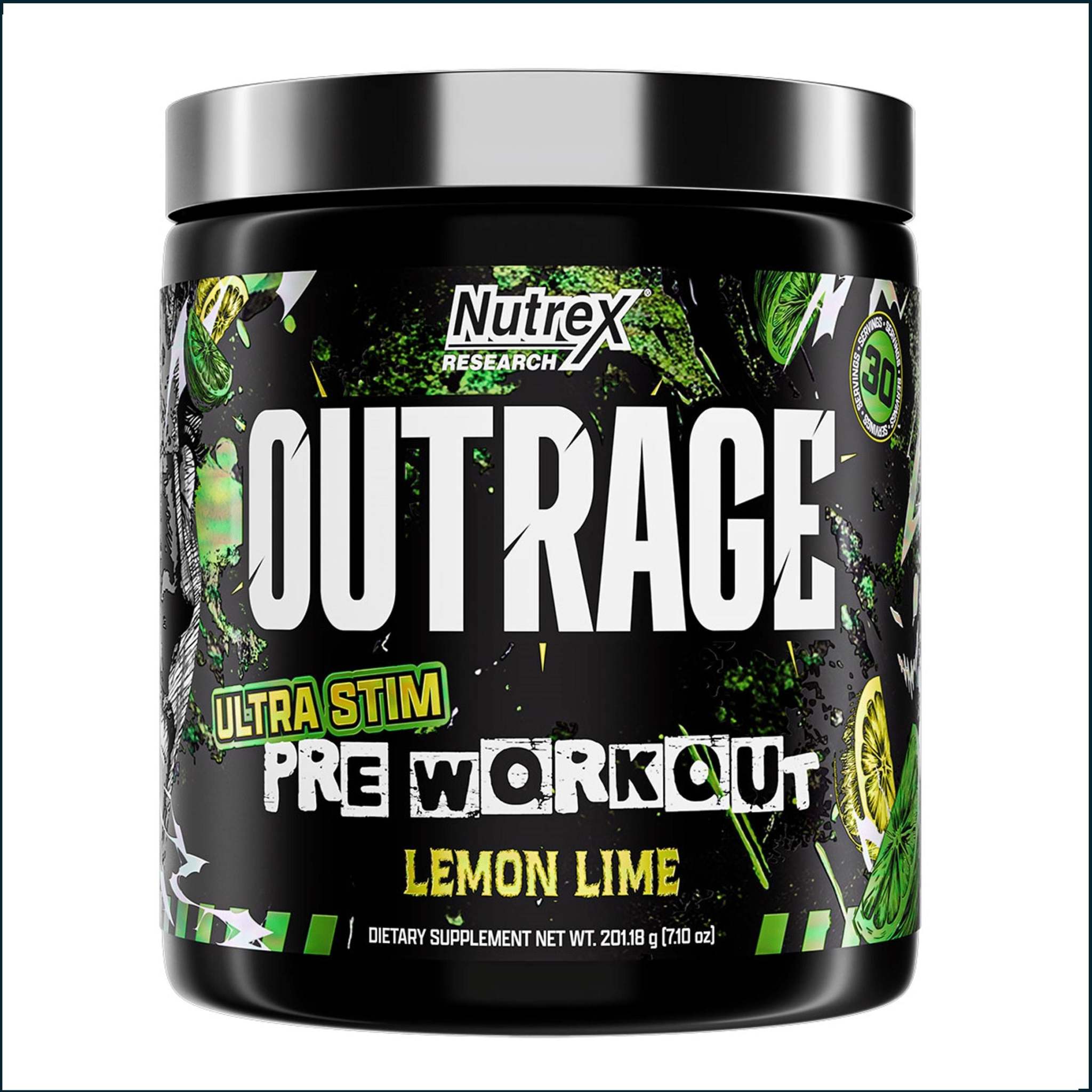 Nutrex OutRage pre-workout supplement container 30 servings