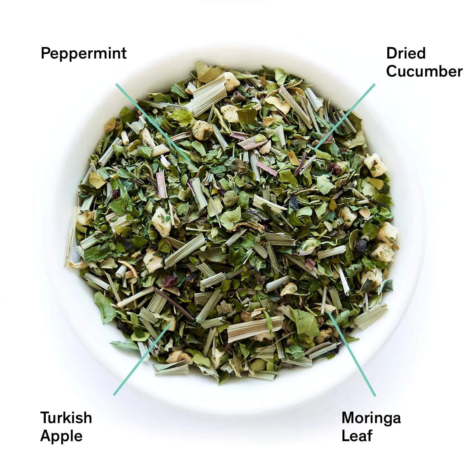 Olympus - Mint Cucumber Herbal Tea, green dried herbal blend with peppermint, cucumber, apple and moringa leaf