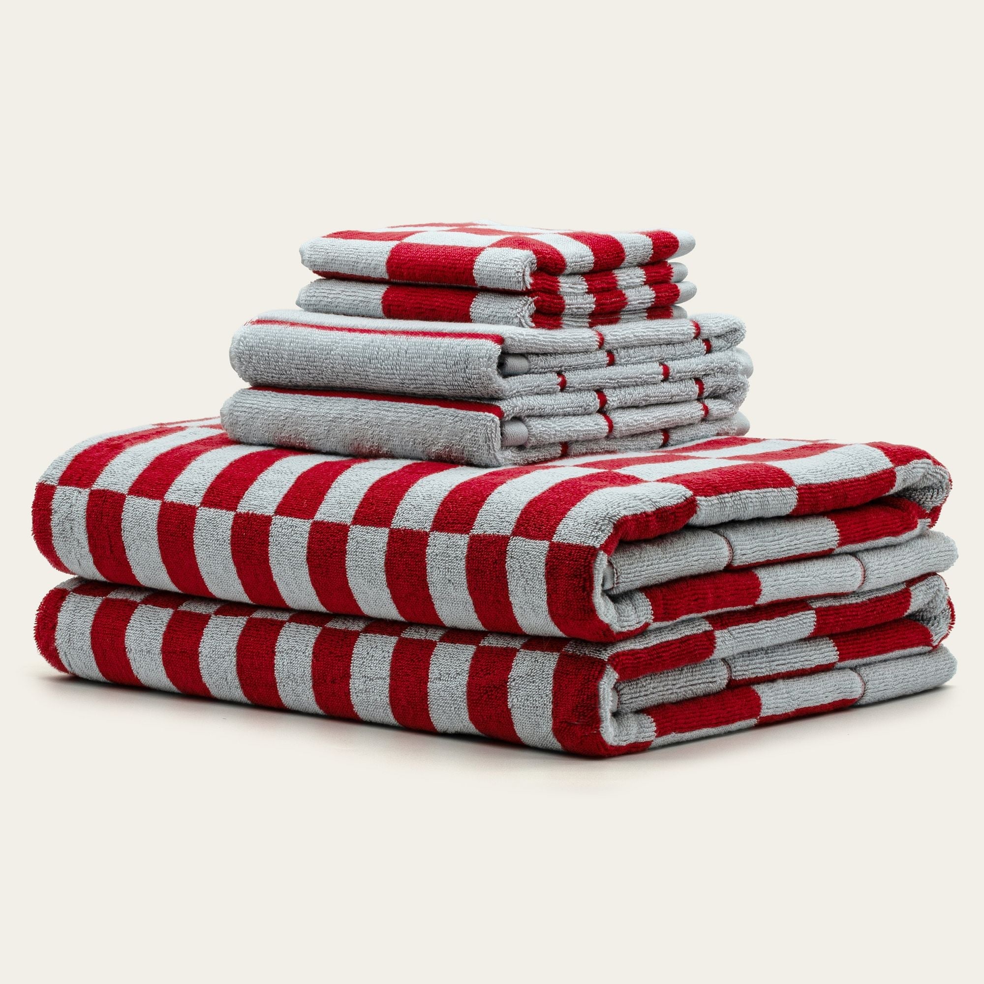 Pietra Australian Cotton towels with warped-checkered design