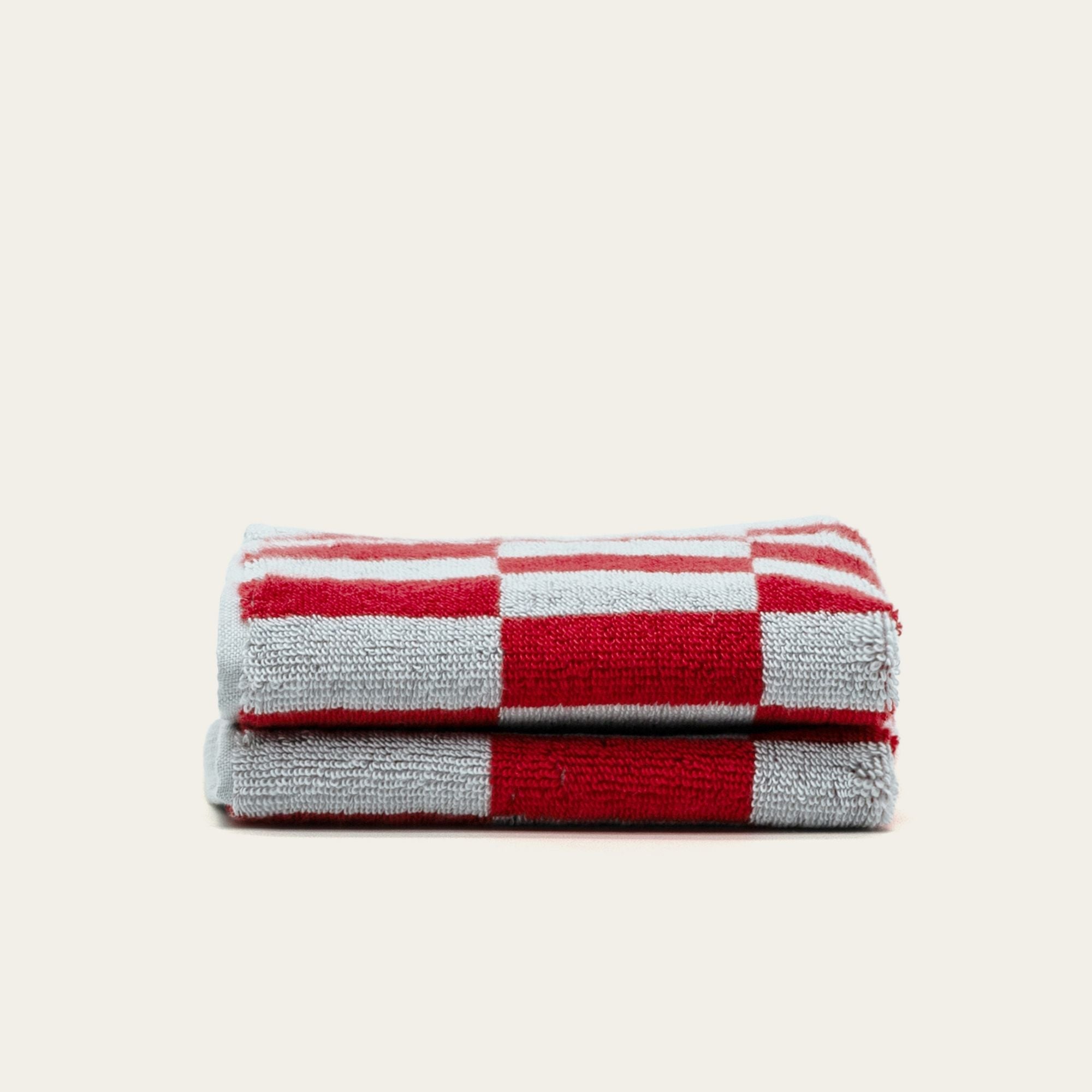 Pietra Australian Cotton towels with warped-checkered design