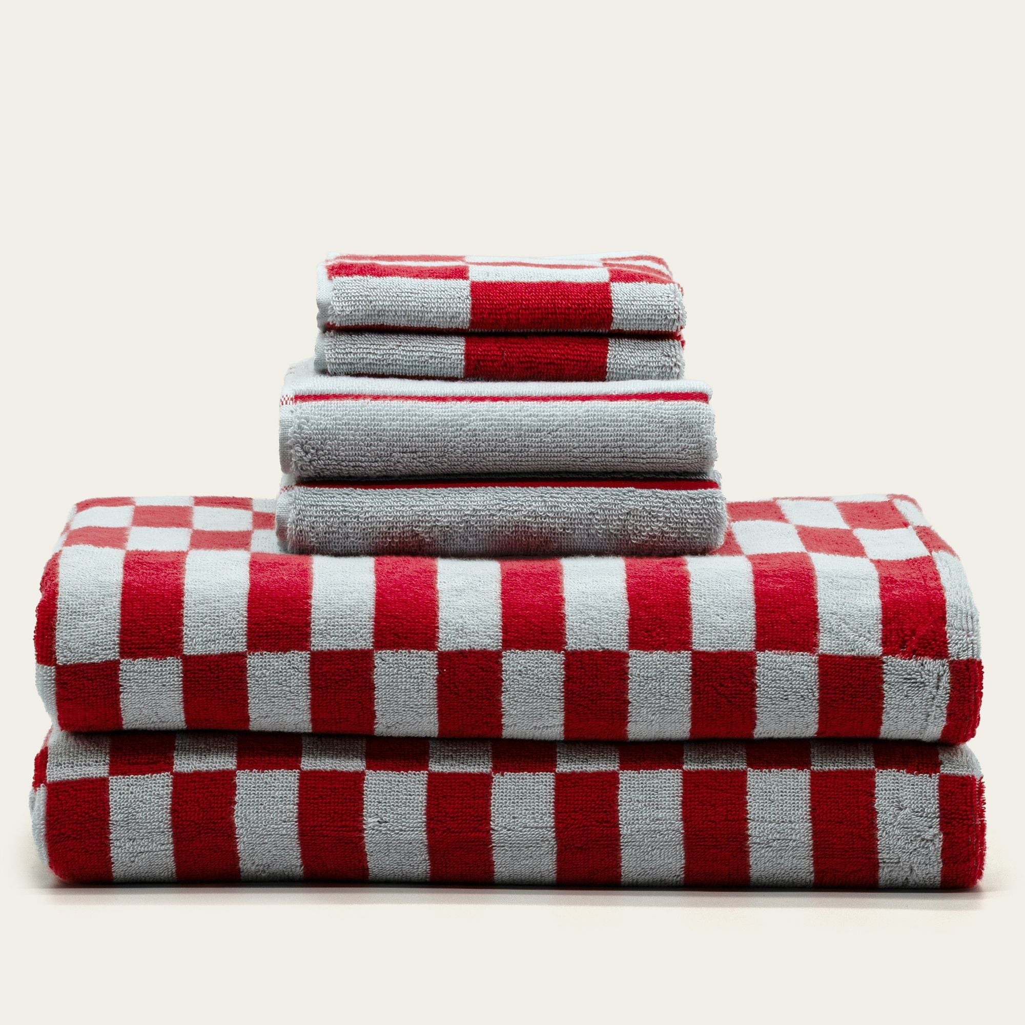 Pietra Australian Cotton towels set with warped-checkered design