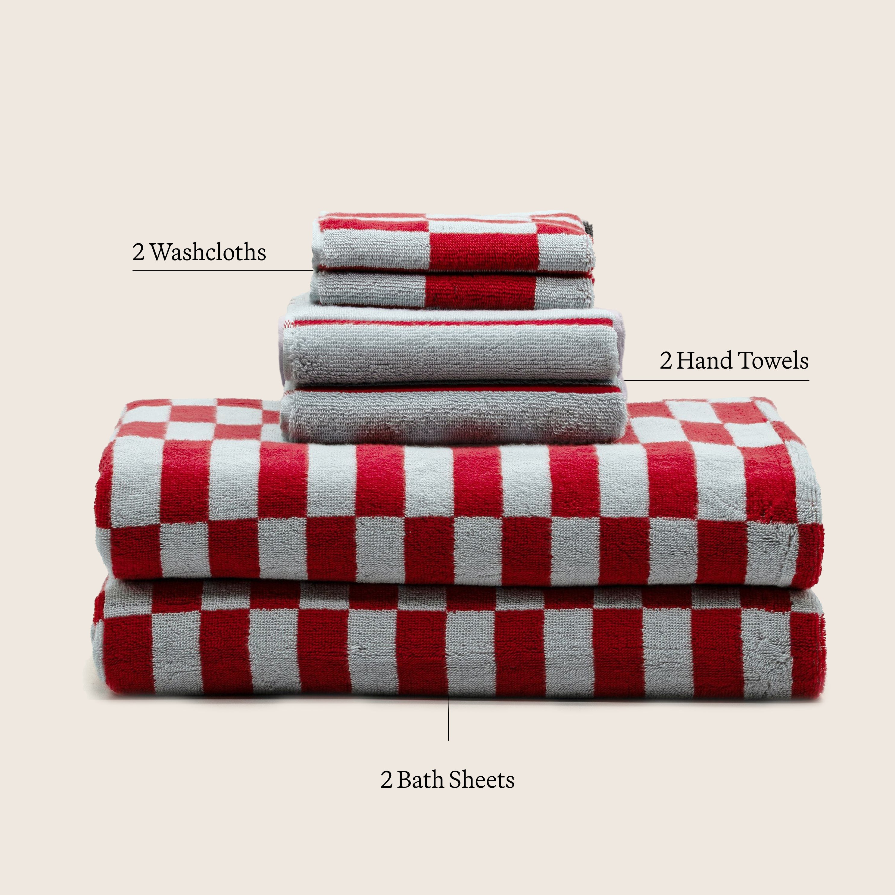 Pietra Australian Cotton towels with warped-checkered design
