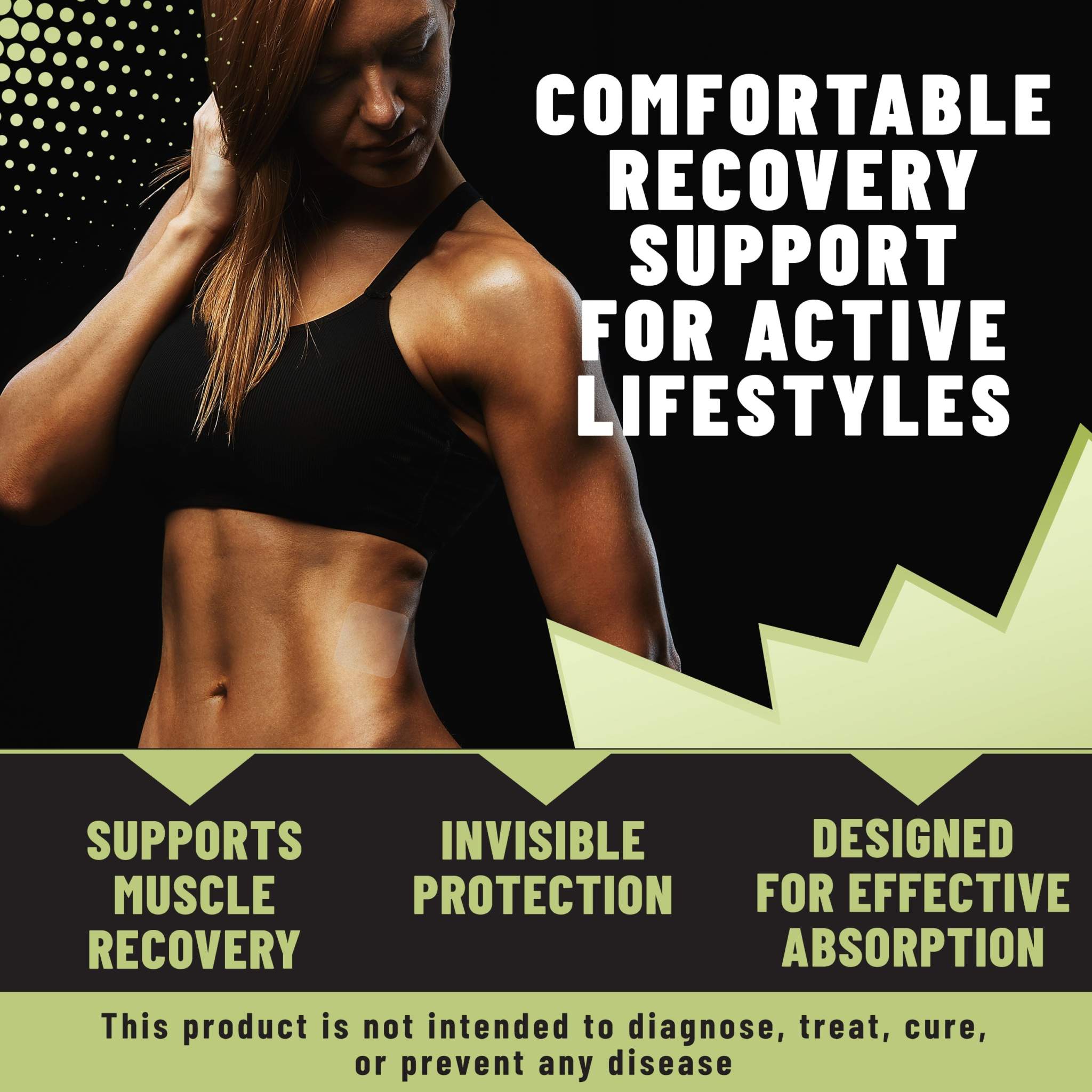 Post-Workout Muscle Recovery Patches with Vitamin C, promoting invisible protection and muscle recovery support glibly