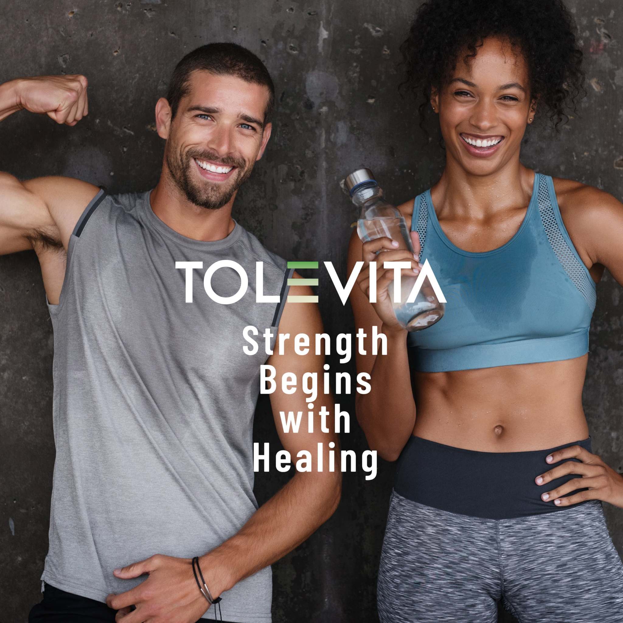 Post-Workout Muscle Recovery Patches featuring athletic man and woman, with strength and healing message overlay