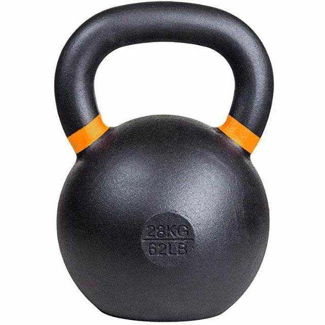 Powder coated kettlebell with textured grip and color weight indicators