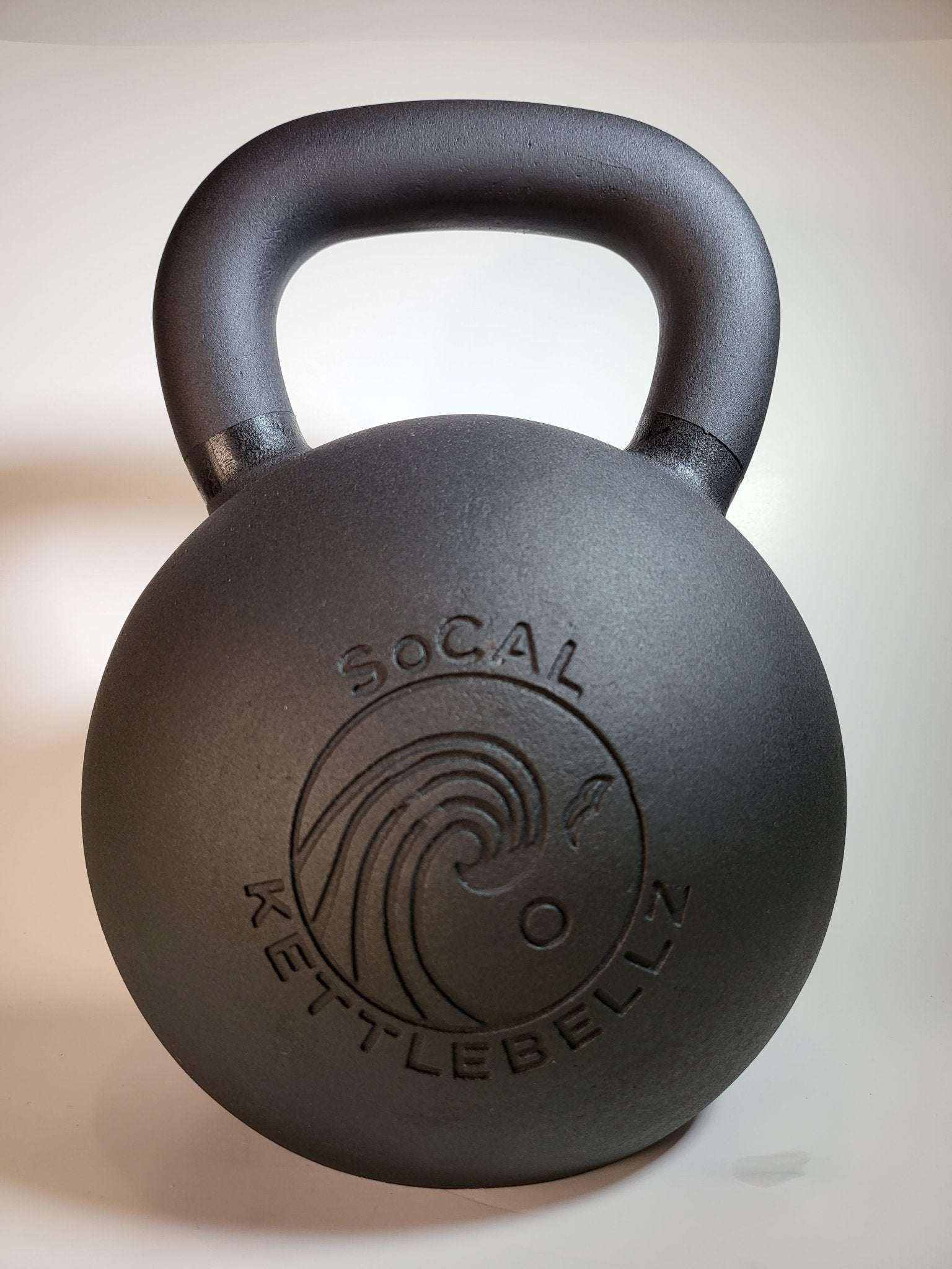 Powder coated kettlebell with textured grip and color weight indicators
