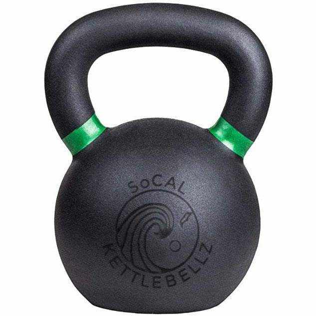 Powder coated kettlebell with textured grip and color weight indicators
