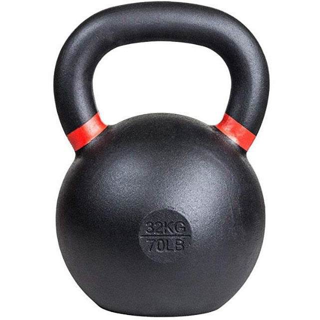 Powder coated cast iron kettlebell with colored weight indicators
