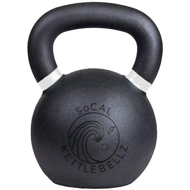 Powder coated kettlebell with textured grip and color weight indicators