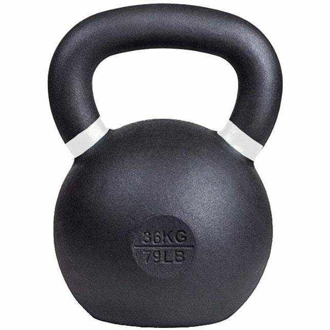 powder coated kettlebell with textured grip and color weight indicators