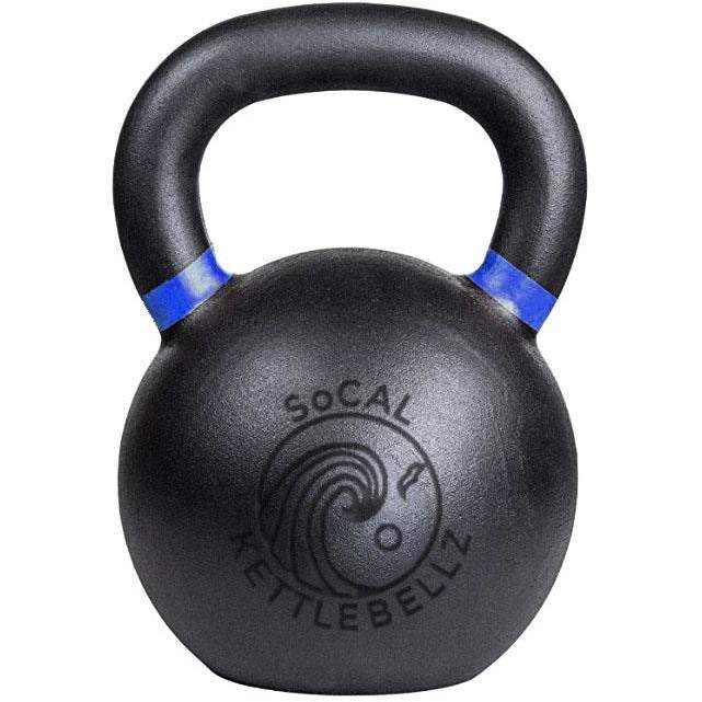 Powder coated kettlebell with textured grip and color weight indicators