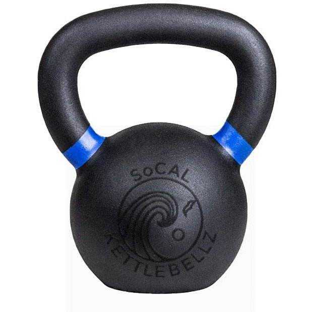 Powder coated kettlebell with textured grip and color weight indicators
