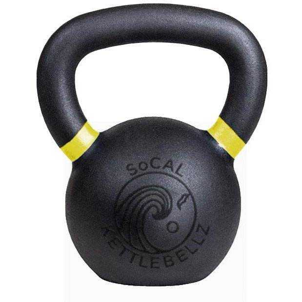 Powder coated kettlebell with textured grip and color weight indicators