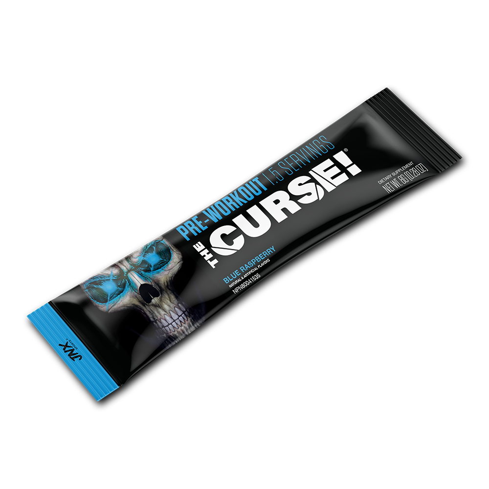 Pre-workout Variety Pack single serving stick in sleek black packaging with blue accents and blue raspberry flavor label