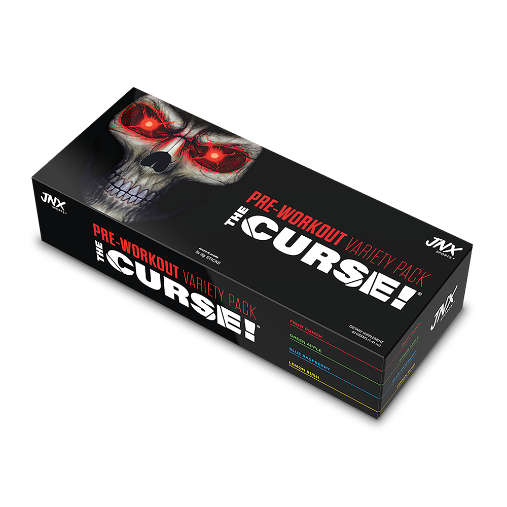 Pre-workout Variety Pack box with dark design featuring a glowing red-eyed skull and bold white and red text