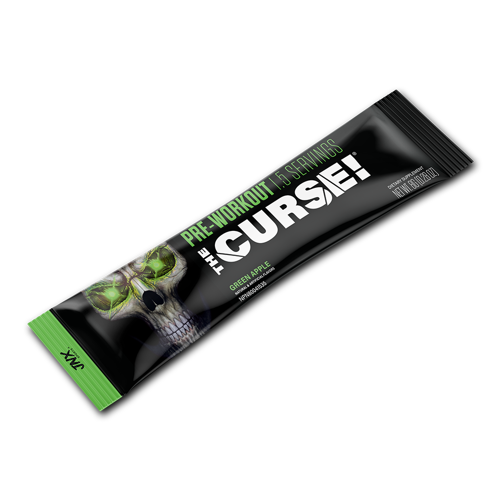 Pre-workout Variety Pack stick in black packaging with green text and skull graphic featuring green apple flavor