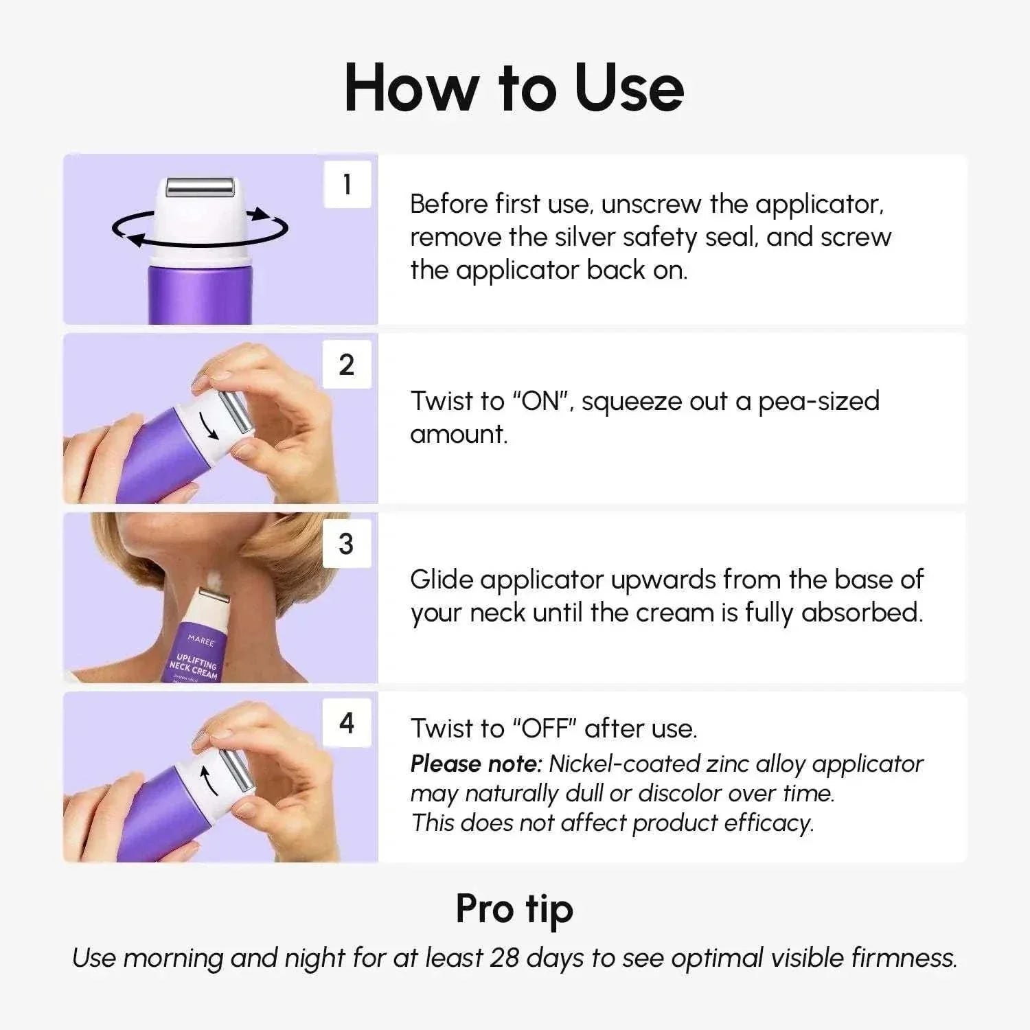 Pro-Retinol neck lifting cream with metallic massager for firming and contouring