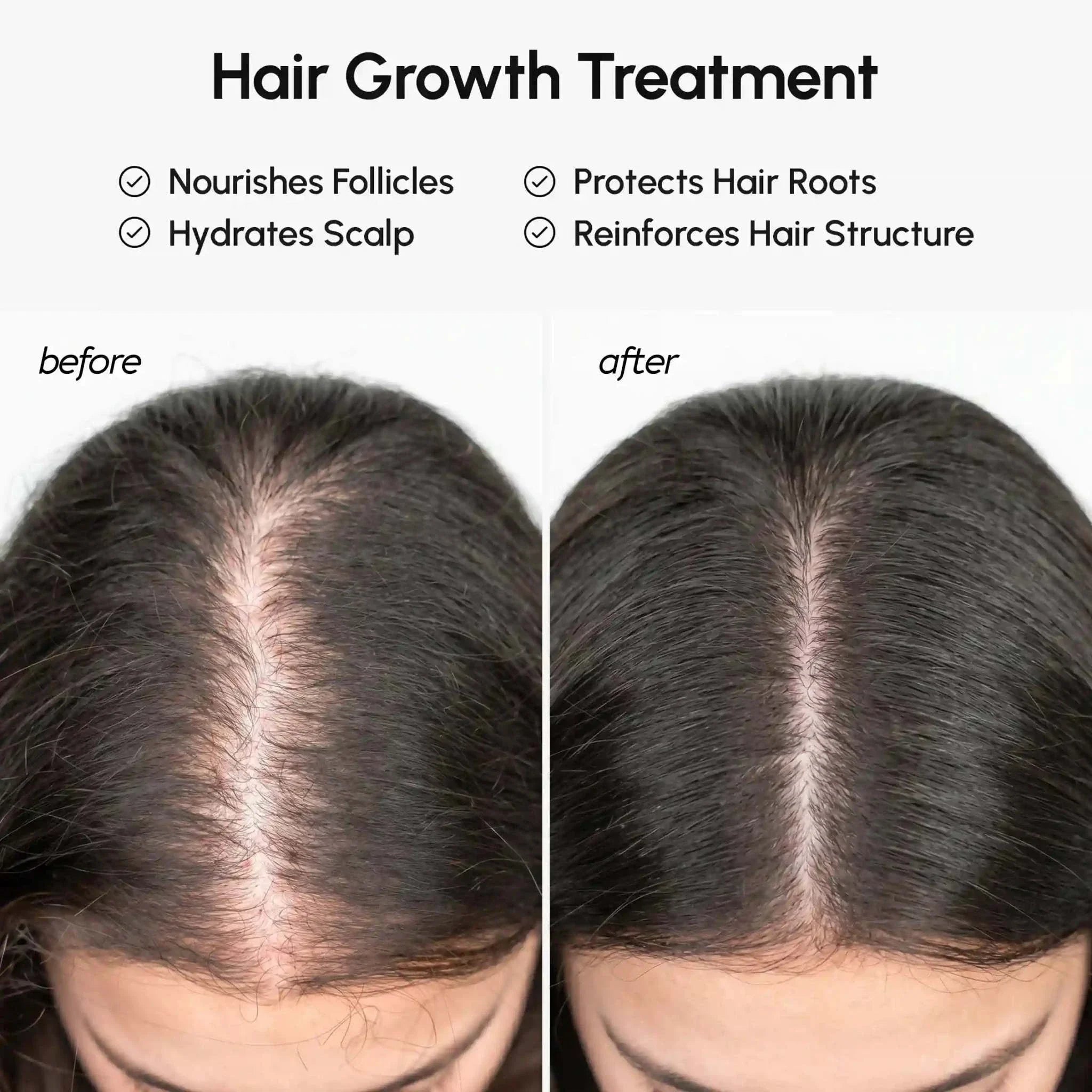 Pure Batana Hair Growth Paste treatment graphic with before-and-after views of dark hair showing a narrower-looking scalp part