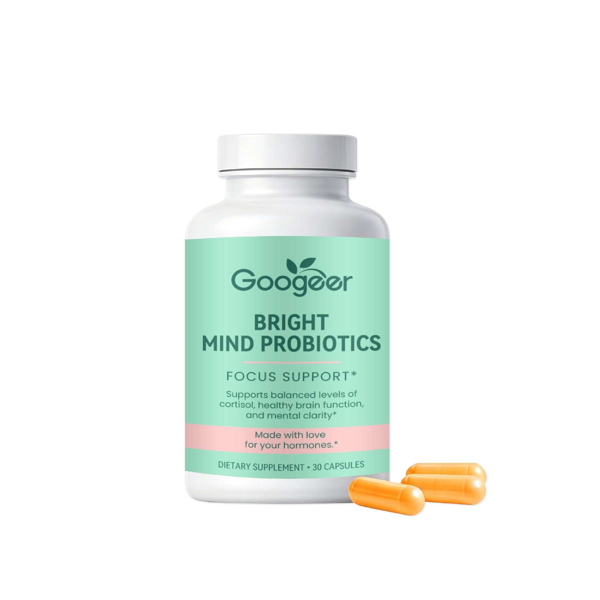 Qingsi Hengjing Nutritional Capsules in a white bottle with a mint green label and two orange capsules