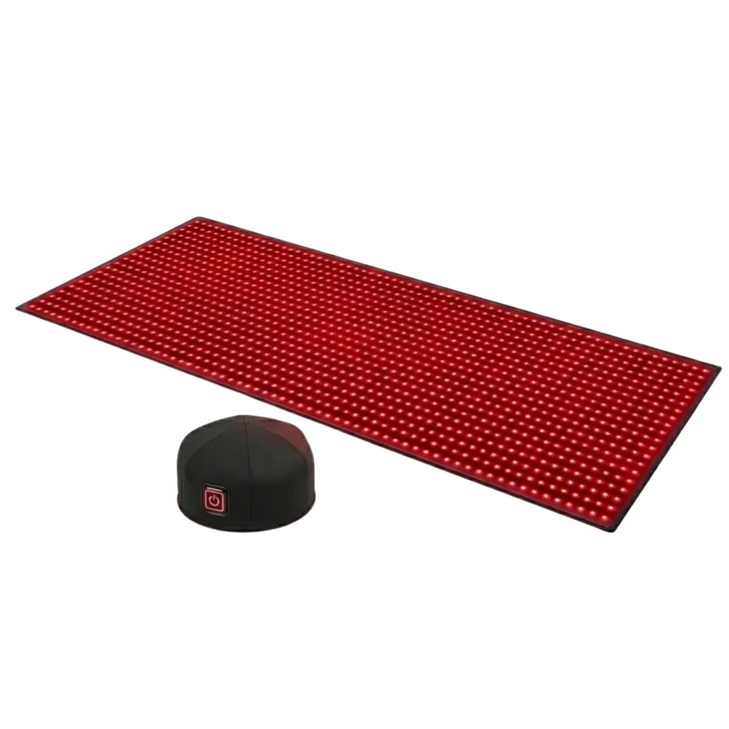 Red Light Therapy Mat in red with a dense LED light pattern and black controller included