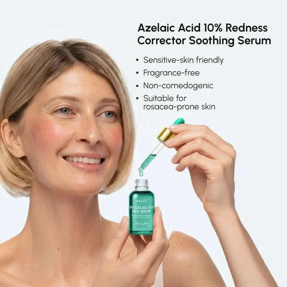Redness soothing azelaic acid serum bottle with calming effects