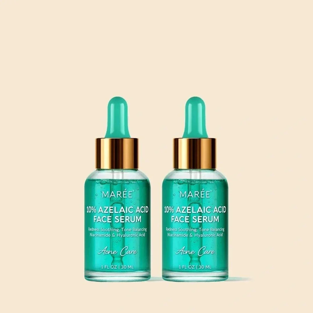 Redness soothing azelaic acid serum bottle on white background