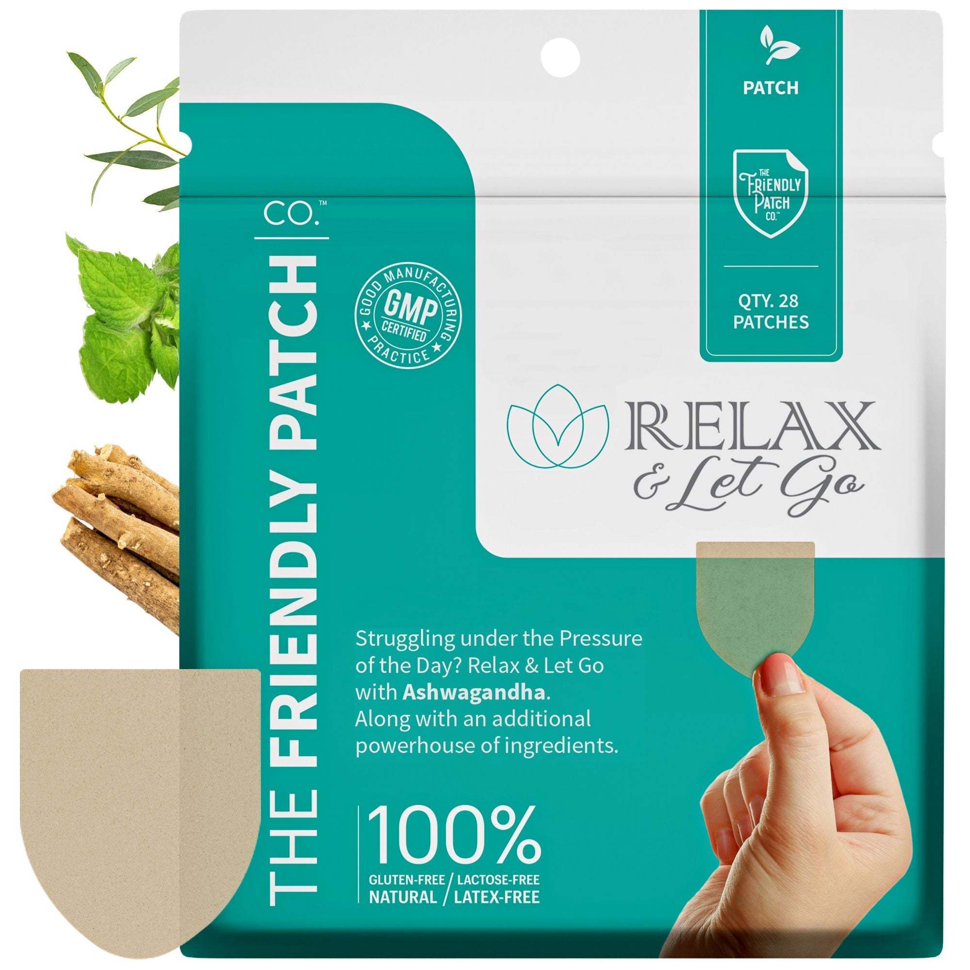 Relax & Let Go patches with Ashwagandha and herbal ingredients for stress relief