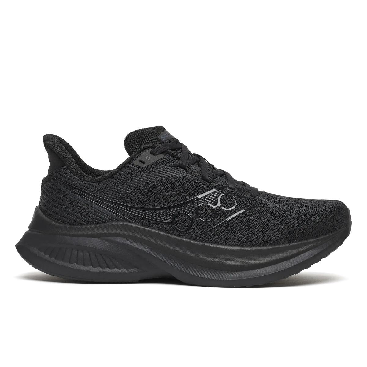 Saucony Men's Endorphin Speed 5 black running shoe with a mesh upper, tonal logo and thick sculpted sole